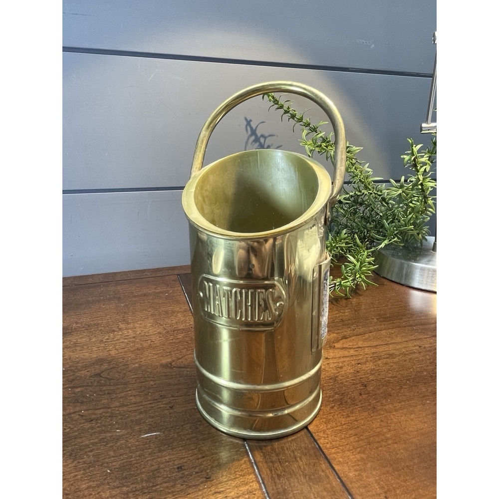 Vintage Brass Fireplace Long Match Stick Holder W/ Handle 8 inch From Holland